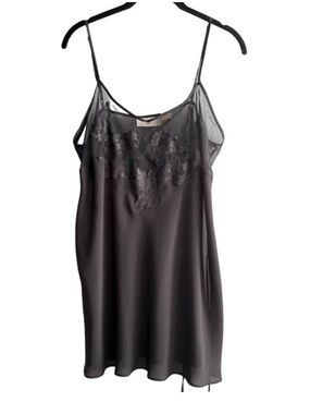 Delicates Lace Top Chemise Slip Dress Side Slits with Ties Black Size L